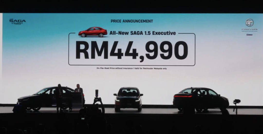 Pengumuman harga All-New Proton Saga 1.5 Executive RM44,990 di majlis pelancaran rasmi Proton Malaysia