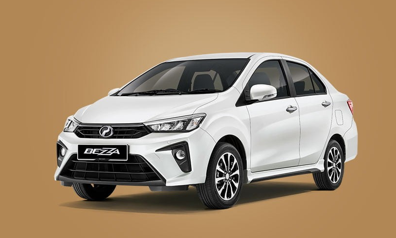 Perodua Bezza sedan kompak warna putih dengan reka bentuk moden dan penjimatan bahan api tinggi