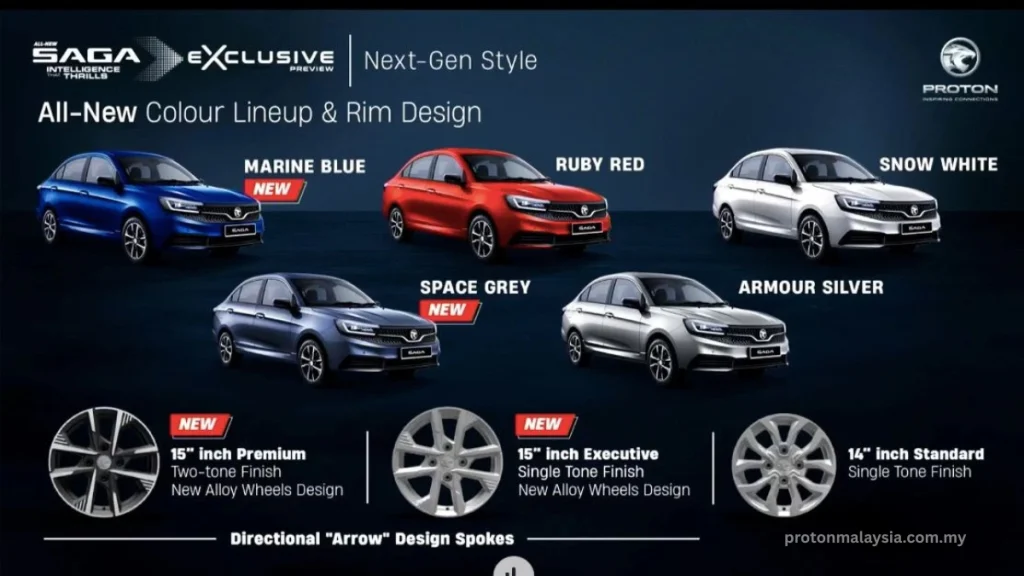 Pilihan warna Proton Saga MC3 dengan lima warna dan reka bentuk rim baharu