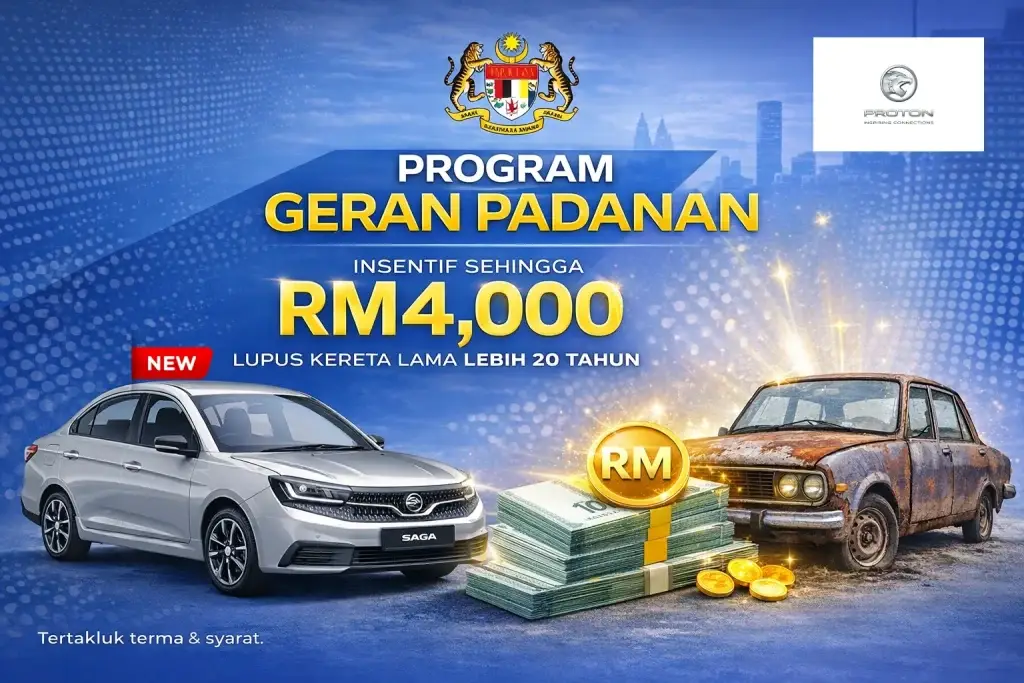 Program Geran Padanan Proton menawarkan insentif RM4,000 untuk lupus kereta lama lebih 20 tahun dan tukar kepada Proton baharu
