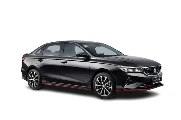 Proton S70 warna Quartz Black dengan rekaan sporty dan rim aloi dua tona