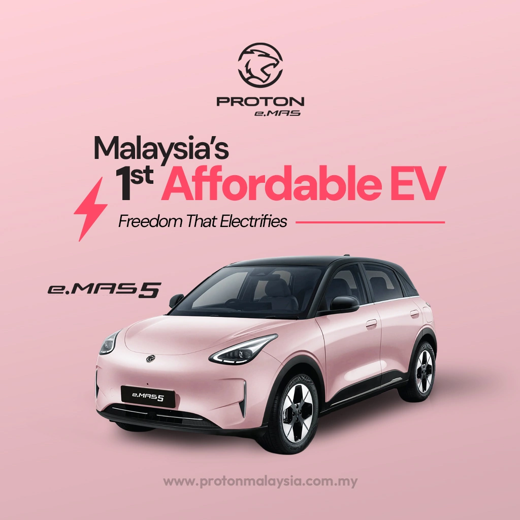 Poster e.MAS 5 sebagai EV mampu milik pertama Malaysia.