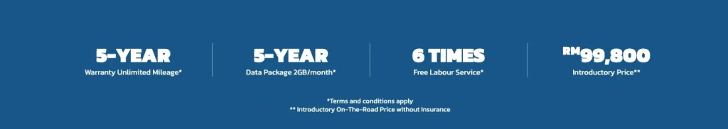 Proton X70 2026 dengan pakej 5 tahun warranty, data 2GB sebulan, 6 kali free labour service dan harga dari RM99,800.