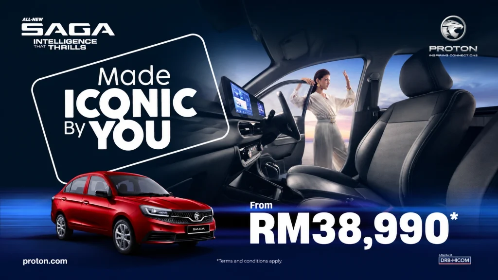 Proton Saga MC3 2026 dengan harga bermula RM38990 dalam promosi Proton Saga Mei 2026 sedan mampu milik Malaysia