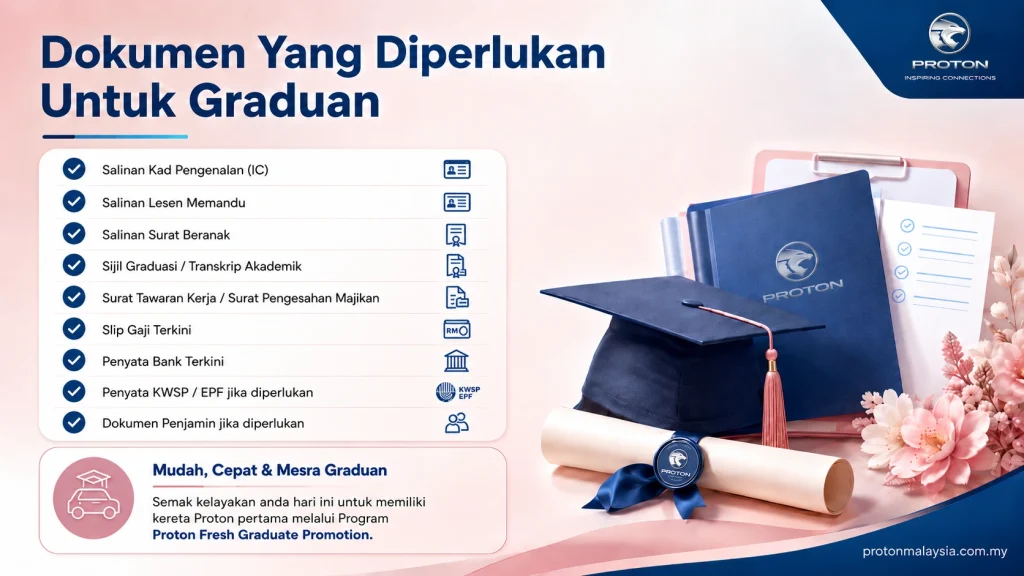 Senarai dokumen permohonan kereta untuk graduan bersama sijil dan topi graduasi