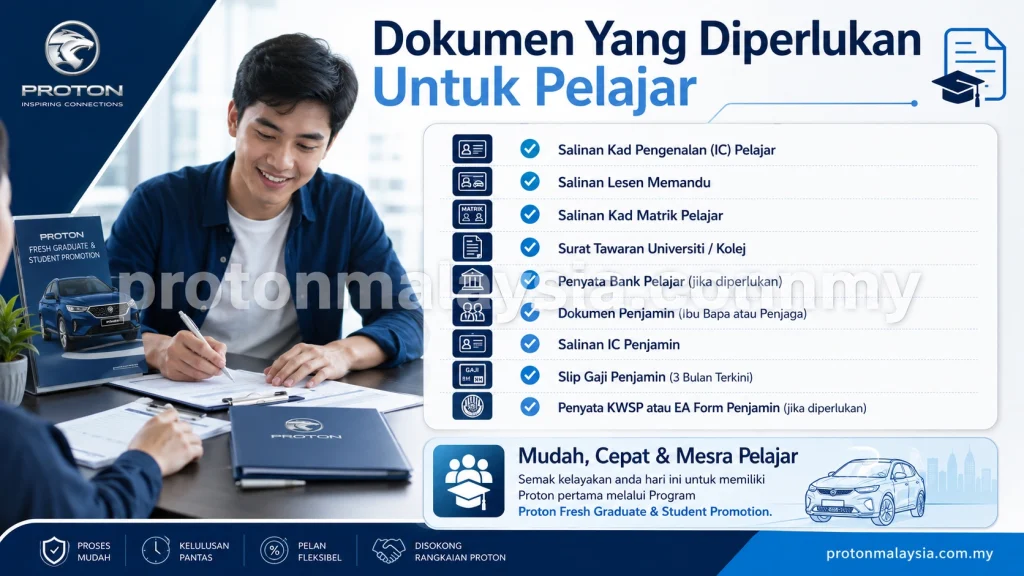 Pelajar mengisi borang dengan senarai dokumen untuk permohonan Proton