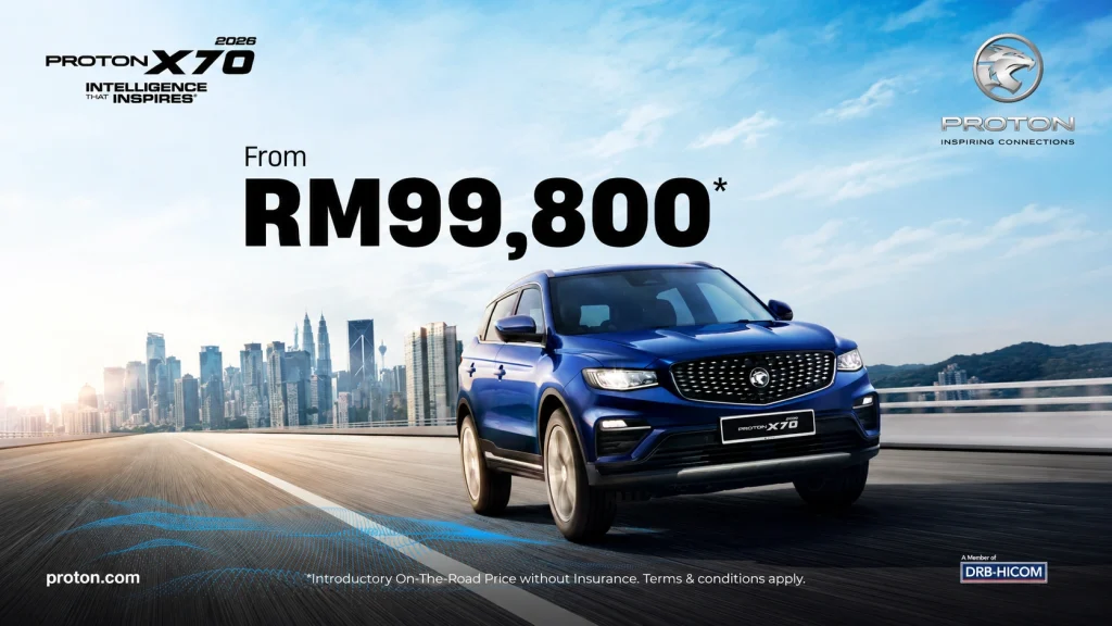 Proton X70 2026 dipandu di lebuh raya bandar dengan harga bermula RM99,800