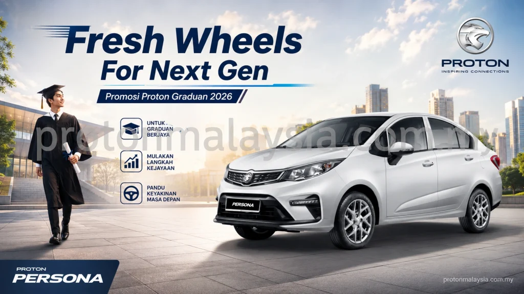 Graduan berjalan di sebelah Proton Persona putih di kawasan kampus