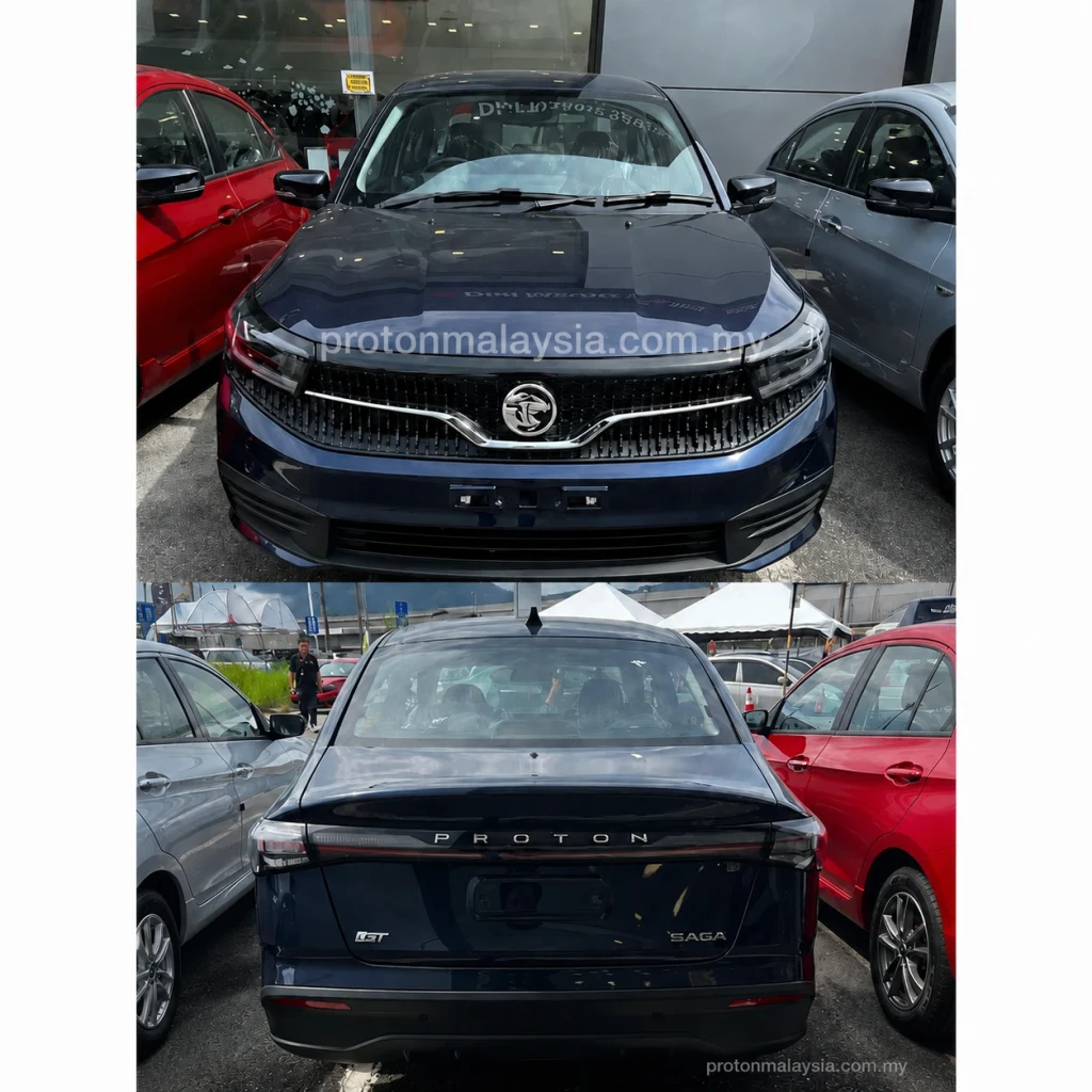 Proton Saga MC3 Deep Marine Blue pandangan hadapan dan belakang