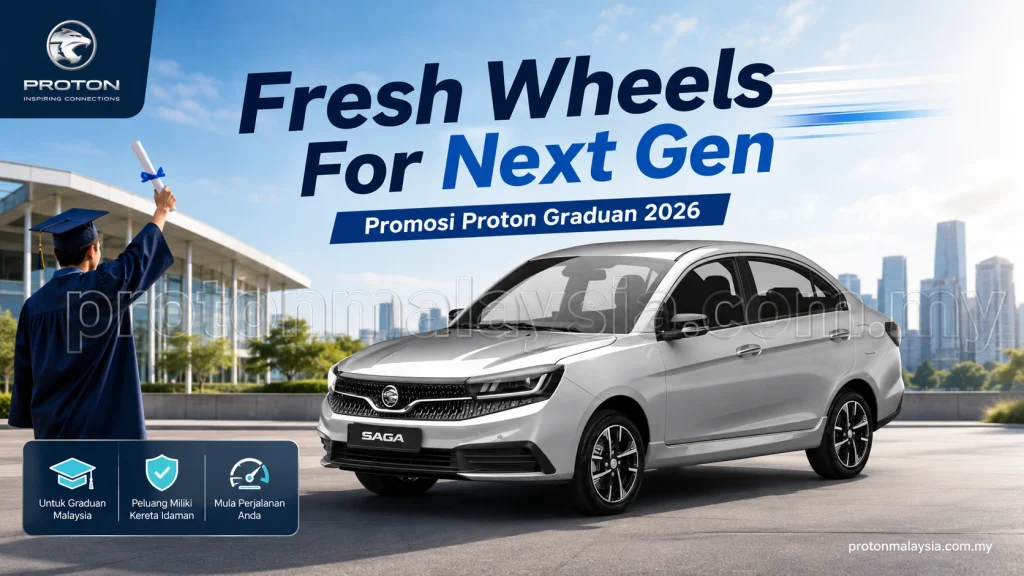 Graduan memegang skrol di sebelah Proton Saga MC3 Silver