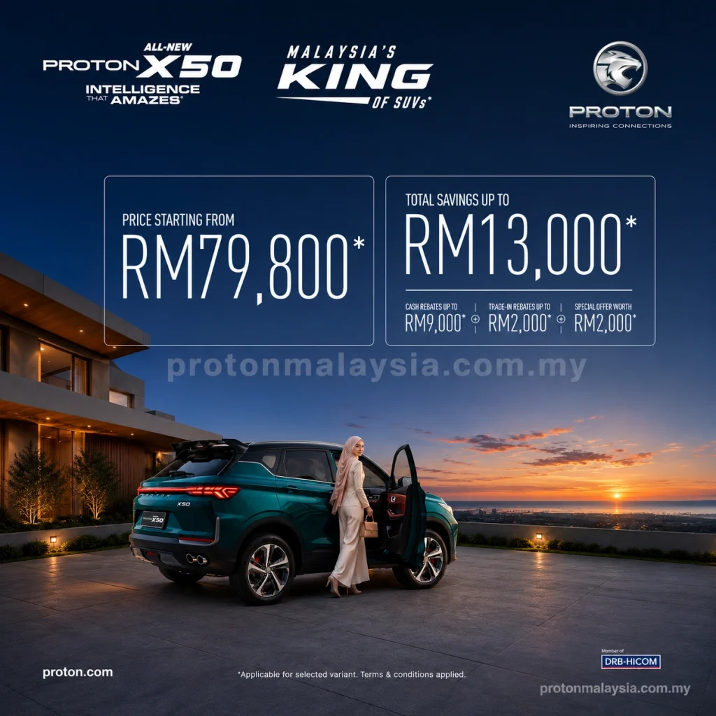 Poster Harga X50 Julai 2026 dengan harga RM79,800 dan penjimatan RM13,000