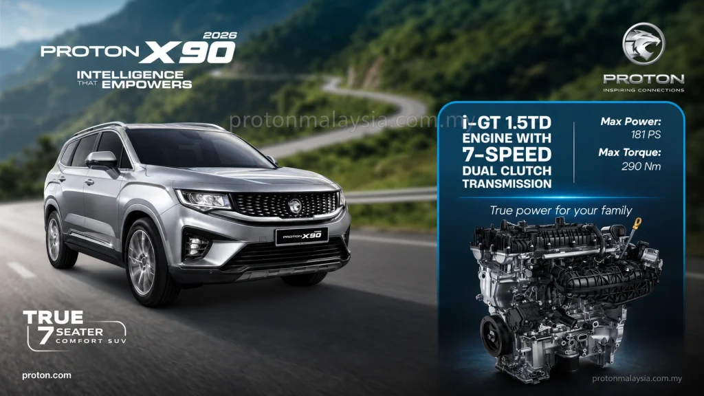 Proton X90 2026 dengan enjin i-GT 1.5TD dan transmisi 7-speed DCT