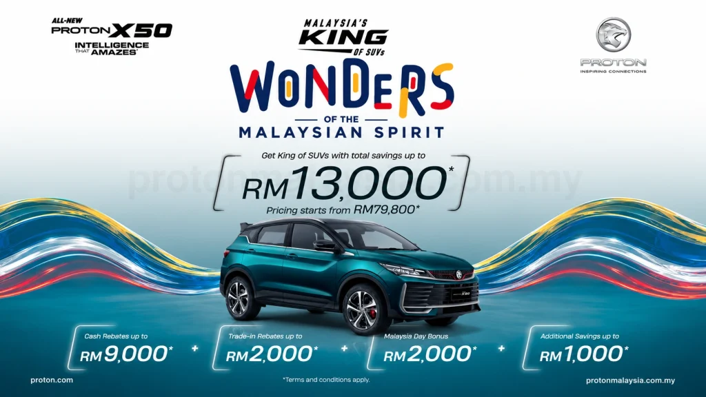 All-New Proton X50 dengan penjimatan hingga RM13,000 dan harga bermula RM79,800 dalam kempen Malaysian Spirit.