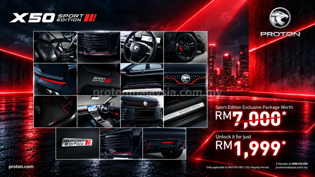 Perincian Proton X50 Sport Edition termasuk kemasan hitam, aksen merah, rim 18 inci dan pakej eksklusif RM1,999